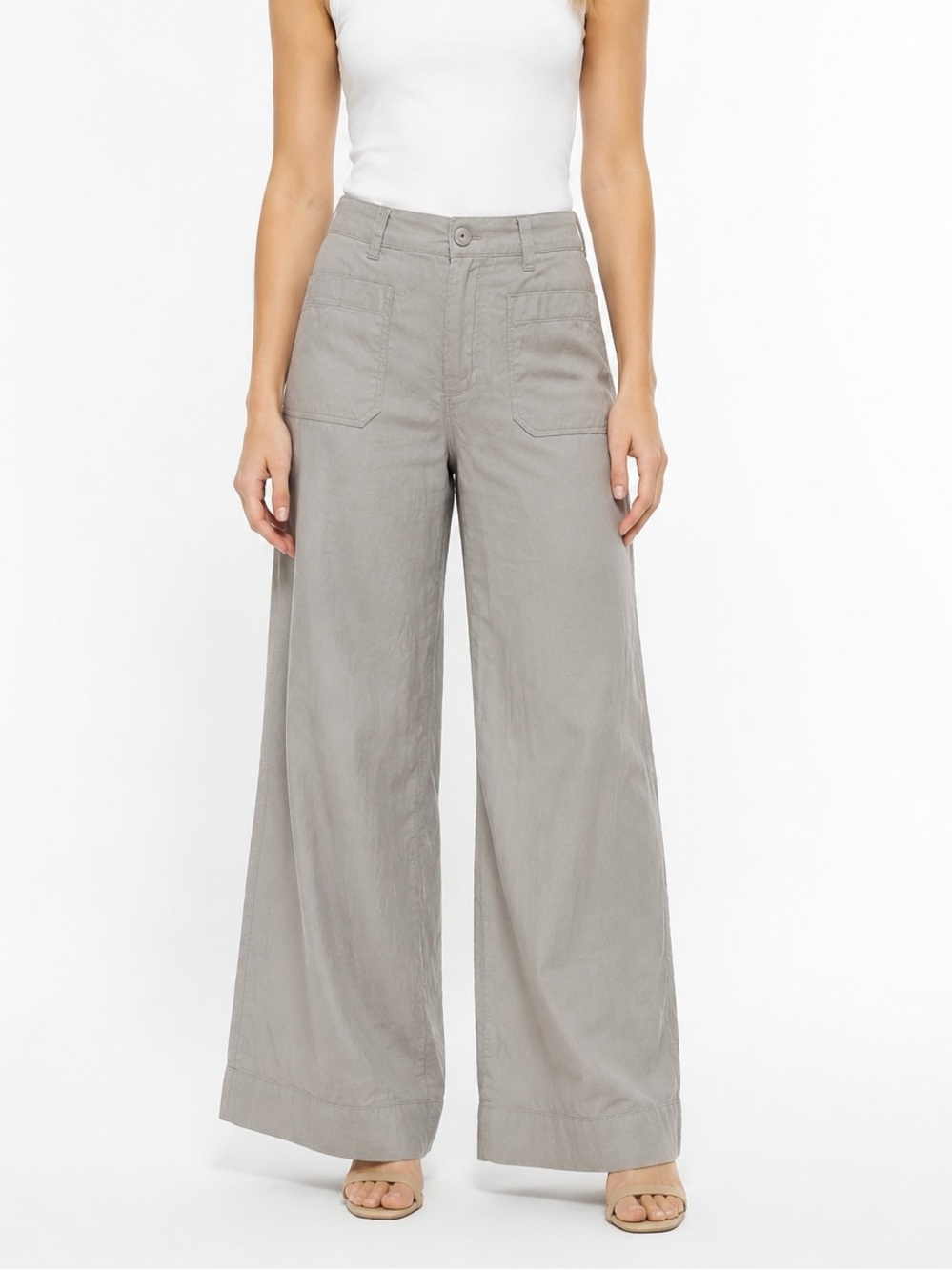 Maeve Light Beige Wide-Leg High-Rise Pants